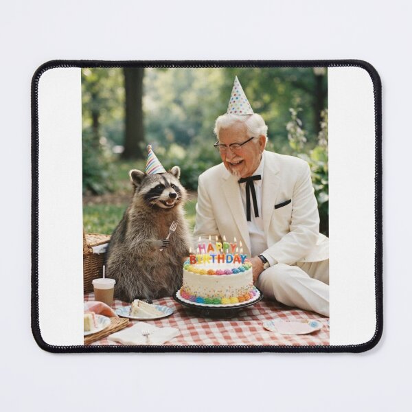 Item preview, Colonel sanders raccoon picnic llamas animal pet nature meme memes funny parody christmas birthday designed and sold by CheeseBlueprint.