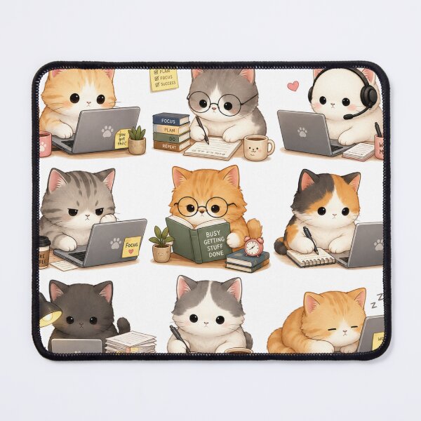 Item preview, Cute Kawaii Working Cat Laptop Glasses Office Study Aesthetic designed and sold by Rehnair.