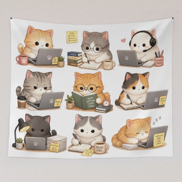 Item preview, Cute Kawaii Working Cat Laptop Glasses Office Study Aesthetic designed and sold by Rehnair.