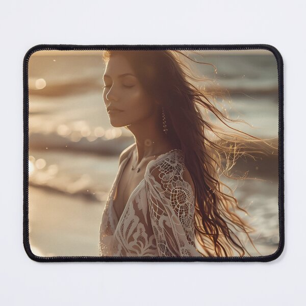 Item preview, Boho Woman in Lace Dress on Sunset Beach designed and sold by Emberearth.