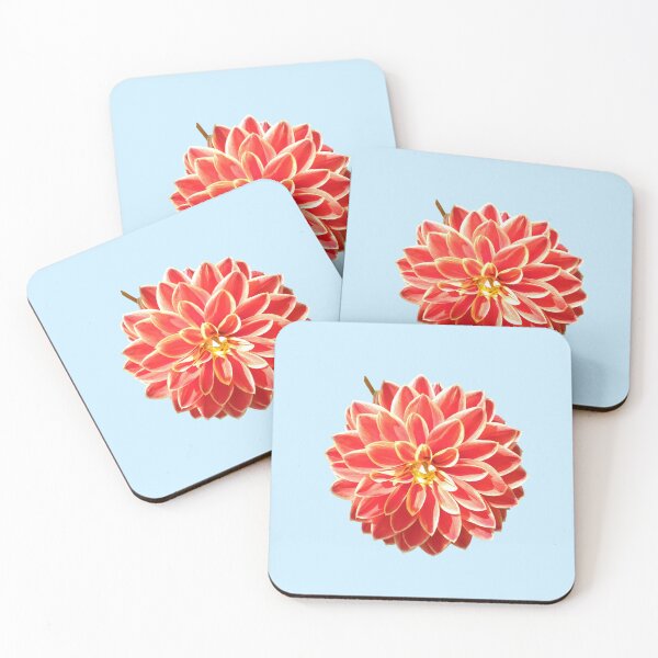 Item preview, Dahlia Red Pink Coral Dahlia For Bringing Positive Vibes and Strength To Oneself and The World Baby Blue Background designed and sold by BOKEbyTC.