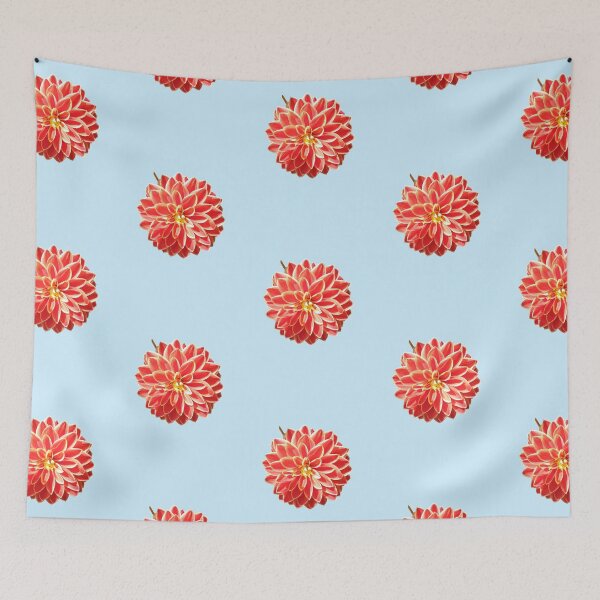 Item preview, Dahlia Red Pink Coral Dahlia For Bringing Positive Vibes and Strength To Oneself and The World Baby Blue Background designed and sold by BOKEbyTC.
