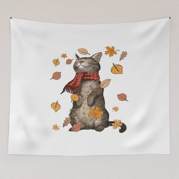 Item preview, Funny Fall Cat Shirt, Cozy Autumn Cat Lover Graphic Tee, Cute Scarf Kitten with Falling Leaves, Vintage Thanksgiving Gift for Cat Moms designed and sold by Xtusdior.