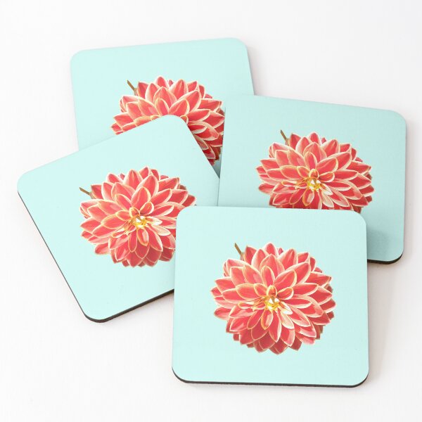 Item preview, Dahlia Red Pink Coral Dahlia For Bringing Positive Vibes and Strength To Oneself and The World Light Turquoise Background designed and sold by BOKEbyTC.