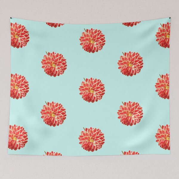 Item preview, Dahlia Red Pink Coral Dahlia For Bringing Positive Vibes and Strength To Oneself and The World Light Turquoise Background designed and sold by BOKEbyTC.