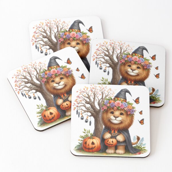 Item preview, Cute Halloween Lion Pumpkin Witch Hat Autumn Animal Illustration designed and sold by Merchrise.