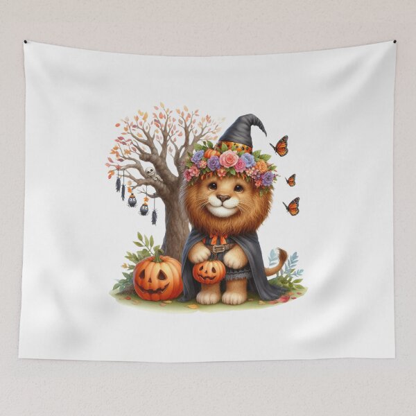 Item preview, Cute Halloween Lion Pumpkin Witch Hat Autumn Animal Illustration designed and sold by Merchrise.