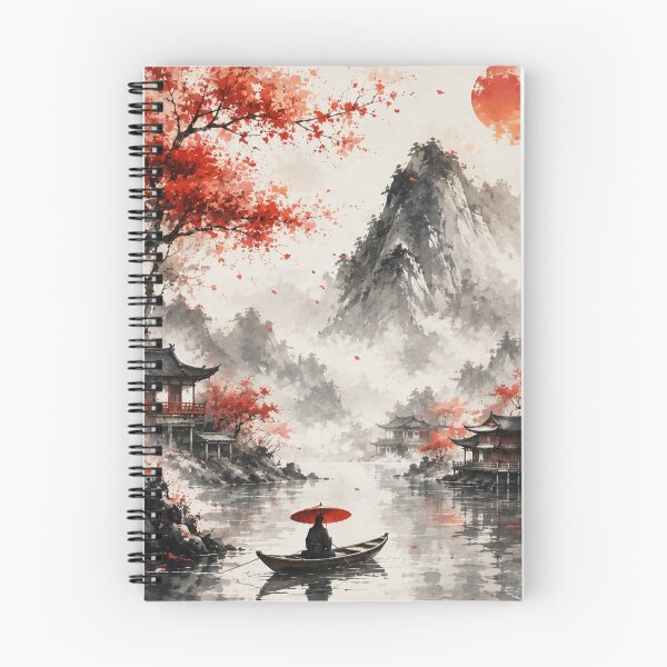 Item preview, Japanese Watercolor Landscape Red Umbrella Boat Temple Graphic designed and sold by PACS0011.