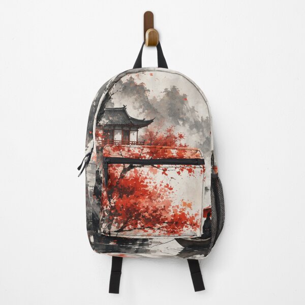 Item preview, Japanese Watercolor Landscape Red Umbrella Boat Temple Graphic designed and sold by PACS0011.