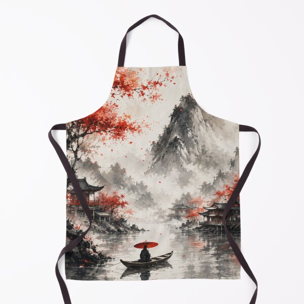 Item preview, Japanese Watercolor Landscape Red Umbrella Boat Temple Graphic designed and sold by PACS0011.