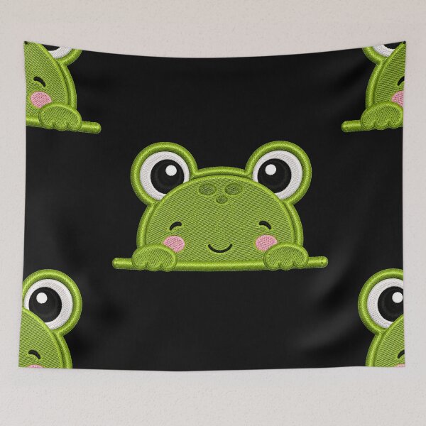 Item preview, Cute Baby Frog Peek Embroidery Illustration designed and sold by ColorSplash123.