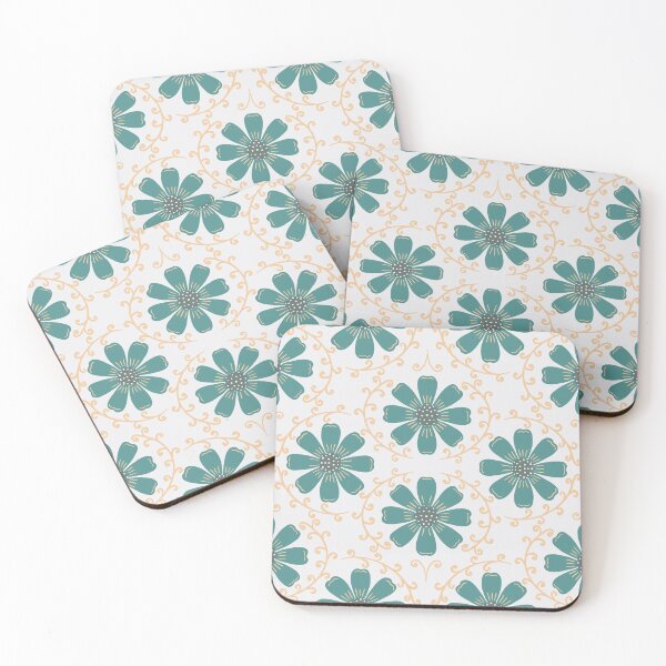 Item preview, Daisy Vine - Deep Teal and Sand Gold on Off-White designed and sold by artistmaria.