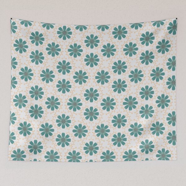 Item preview, Daisy Vine - Deep Teal and Sand Gold on Off-White designed and sold by artistmaria.