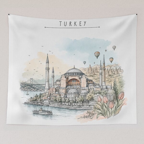 Item preview, Turkey Landmarks Vintage Travel Poster Minimal Watercolor designed and sold by Sketchbook Studio by Aqsaa.
