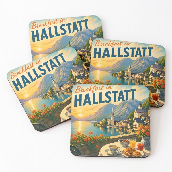 Item preview, Breakfast in Hallstatt, Austria: Vintage-Style Painterly Travel Poster designed and sold by LSVart.