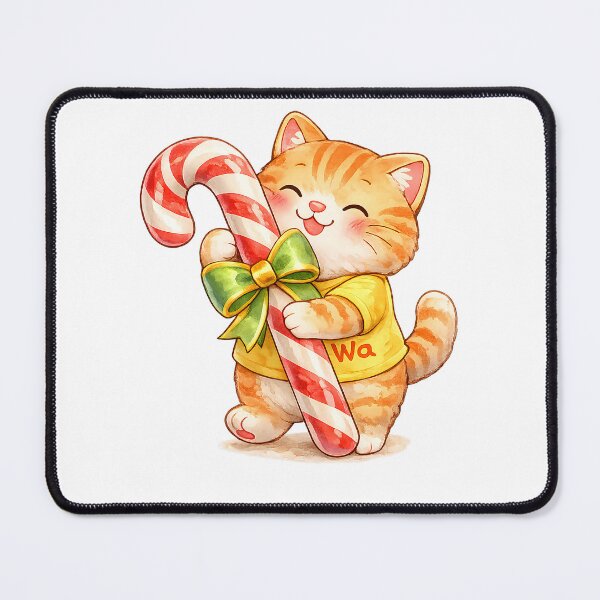 Item preview, Cute Orange Tabby Cat Holding Big Candy Cane Watercolor Kawaii designed and sold by Wawa5656.