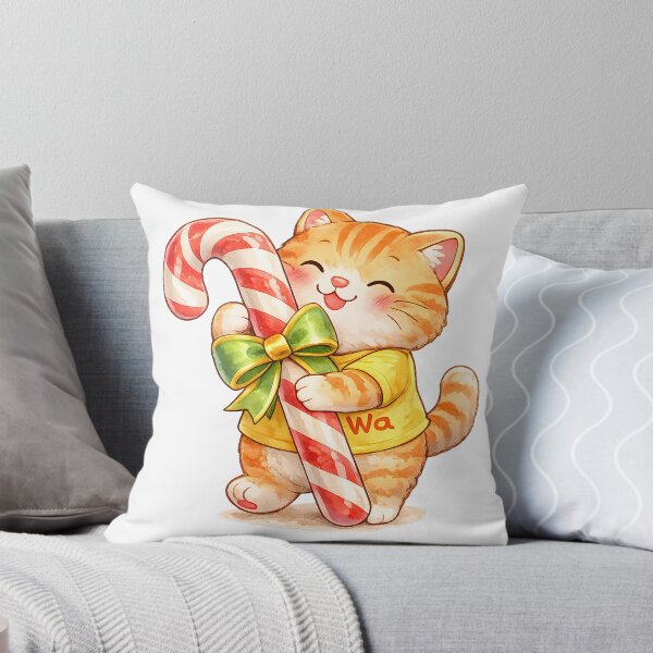Item preview, Cute Orange Tabby Cat Holding Big Candy Cane Watercolor Kawaii designed and sold by Wawa5656.