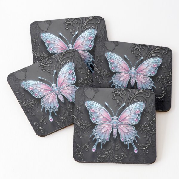 Item preview, Gothic Dark Silver Pink and Light Blue Butterfly Art designed and sold by LuisWorks.
