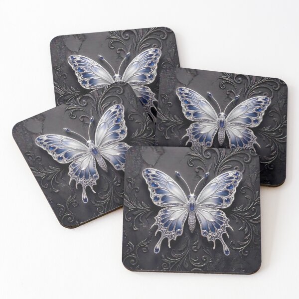 Item preview, Gothic Silver White and Navy Blue Butterfly Art designed and sold by LuisWorks.