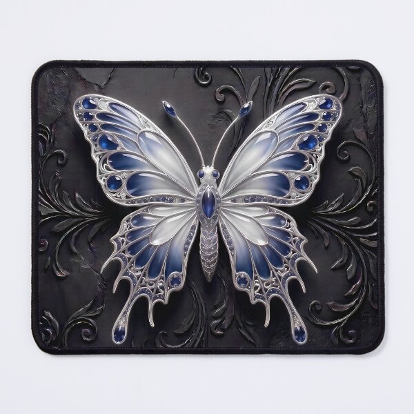 Item preview, Gothic Silver White and Navy Blue Butterfly Art designed and sold by LuisWorks.