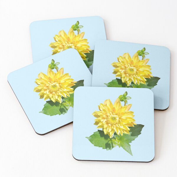 Item preview, Dahlia Gelber Vulcan Yellow For Bringing Positive Vibes and Strength To Oneself and The World Baby Blue Background designed and sold by BOKEbyTC.