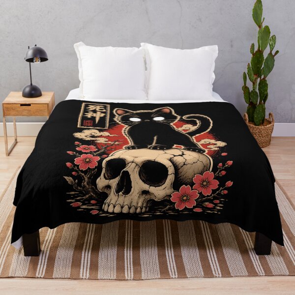 Item preview, Mystical black cat on a skull with cherry blossoms halloween designed and sold by rafaeltto.