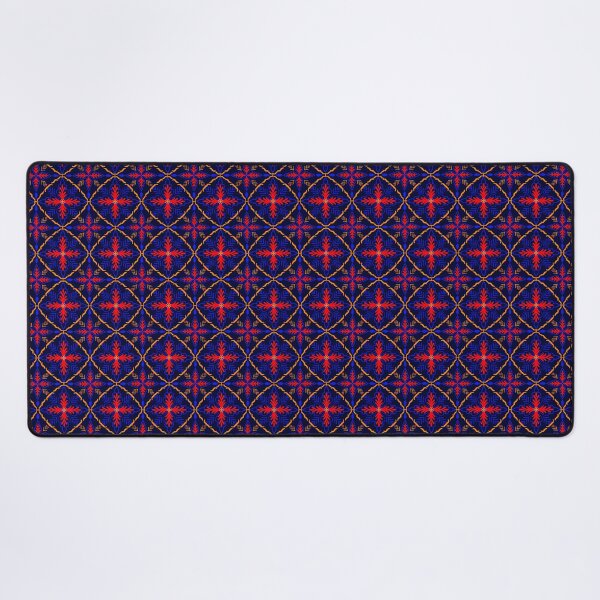 Item preview, Luxury Seamless Geometric Floral Pattern with Ornamental Folk Motifs on Dark Blue Background designed and sold by AjjimaJKM.