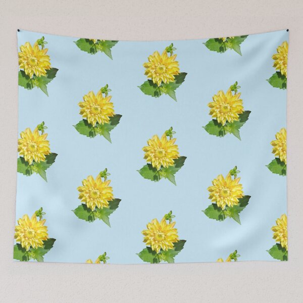 Item preview, Dahlia Gelber Vulcan Yellow For Bringing Positive Vibes and Strength To Oneself and The World Baby Blue Background designed and sold by BOKEbyTC.