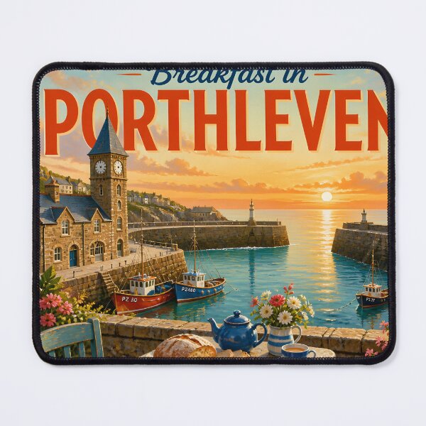Item preview, Breakfast in Porthleven, Cornwall: Scenic-Style Painterly Coastal Travel Poster designed and sold by LSVart.