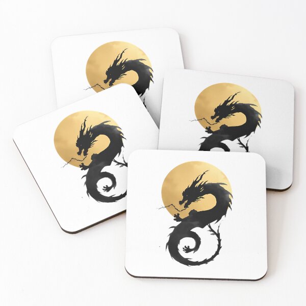 Item preview, Japanese Black Dragon and Full Moon Ink Art designed and sold by ZenStyleStudio.