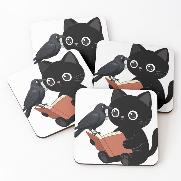 Item preview, Black Cat with Book and Raven Companion designed and sold by IllumeInk.