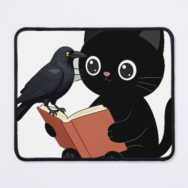 Item preview, Black Cat with Book and Raven Companion designed and sold by IllumeInk.