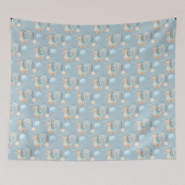 Item preview, Blue Boho Llama Fabric Print designed and sold by KAYJAY DESIGNS.