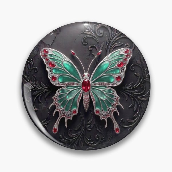 Item preview, Gothic Silver Emerald Green and Red Butterfly Art designed and sold by LuisWorks.