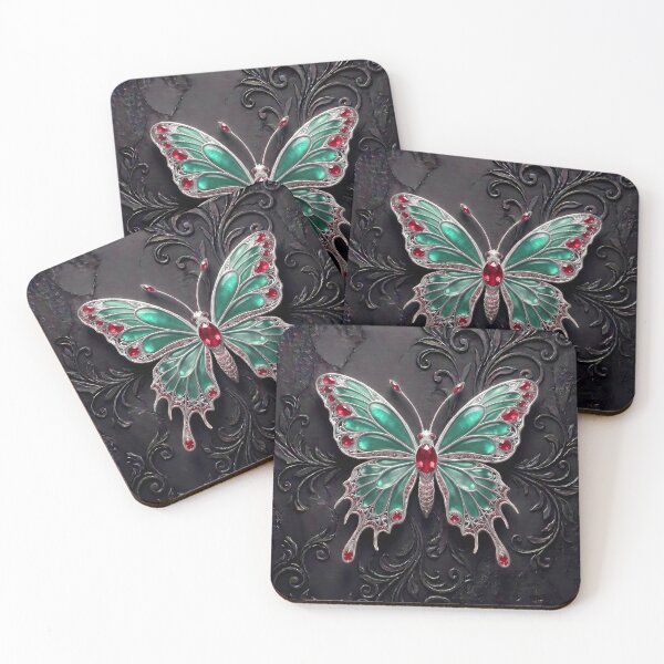 Item preview, Gothic Silver Emerald Green and Red Butterfly Art designed and sold by LuisWorks.