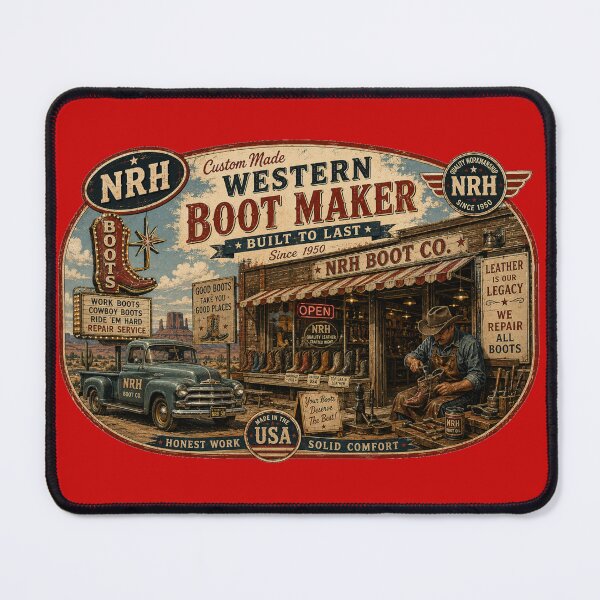 Item preview, Retro sign for a vintage western boot workshop designed and sold by Normandy Road Heritage.