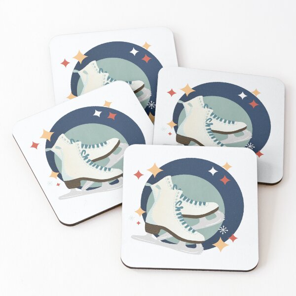 Item preview, Ice skates - blue and teal retro bubble badge designed and sold by Home Cyn Home.