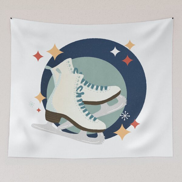 Item preview, Ice skates - blue and teal retro bubble badge designed and sold by Home Cyn Home.
