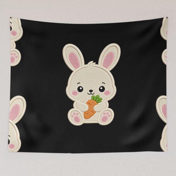 Item preview, Cute Baby Bunny Holding Carrot Embroidery Illustration designed and sold by ColorSplash123.