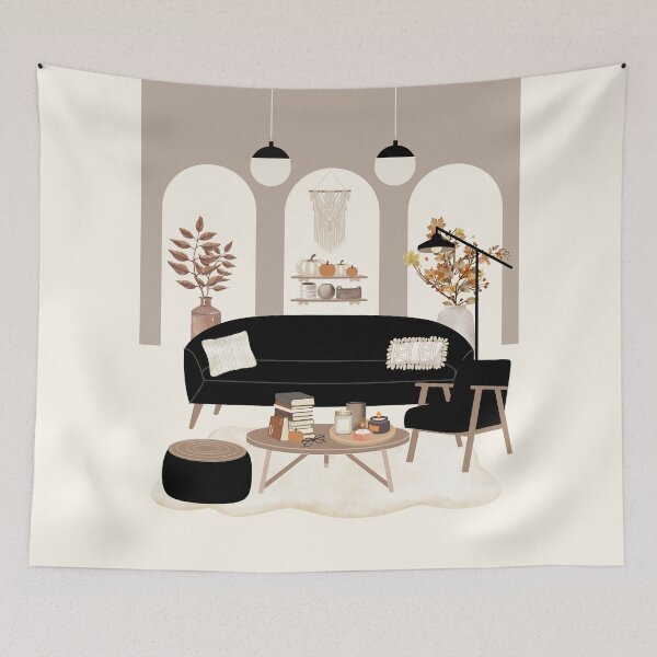 Item preview, ​Cozy Autumn Living Room Modern Boho Interior Illustration designed and sold by HBBS DESIGNS.