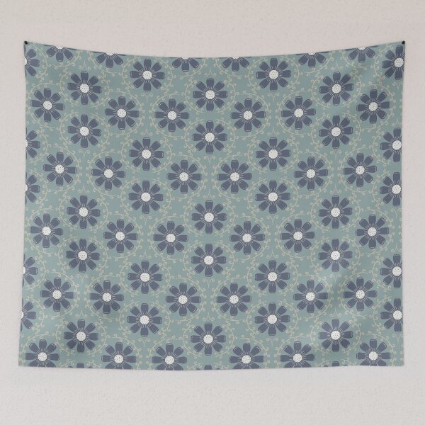 Item preview, Daisy Vine - Slate Blue and Cream on Muted Sage designed and sold by artistmaria.