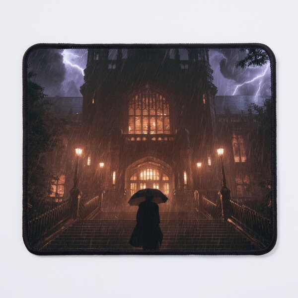 Item preview, Cozy library walking in the rain designed and sold by WilAugusta.