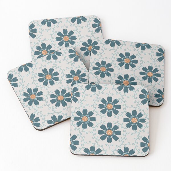 Item preview, Daisy Vine - Slate Teal and Soft Ochre on Light Warm Grey designed and sold by artistmaria.
