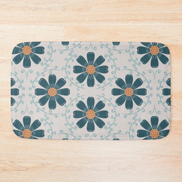 Item preview, Daisy Vine - Slate Teal and Soft Ochre on Light Warm Grey designed and sold by artistmaria.