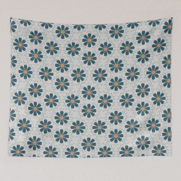 Item preview, Daisy Vine - Slate Teal and Soft Ochre on Light Warm Grey designed and sold by artistmaria.