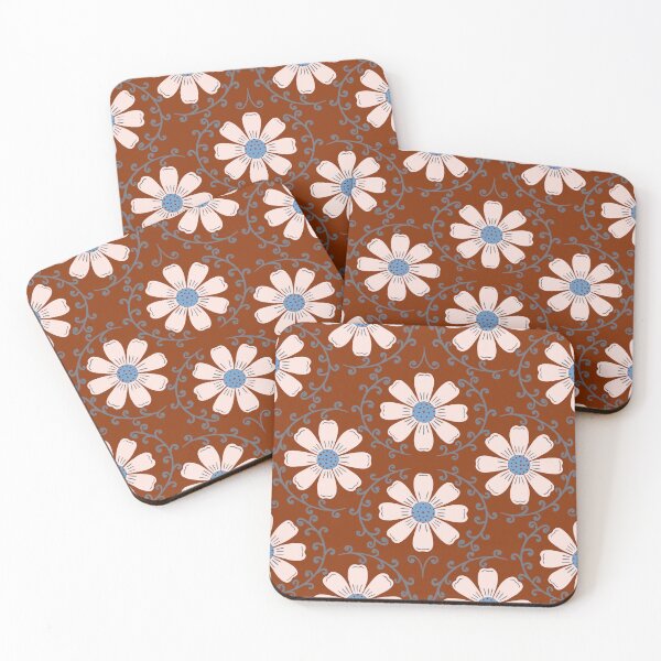 Item preview, Daisy Vine - Soft Blush and Slate Blue on Rust Brown designed and sold by artistmaria.