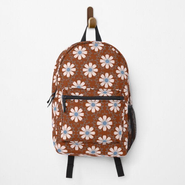 Item preview, Daisy Vine - Soft Blush and Slate Blue on Rust Brown designed and sold by artistmaria.