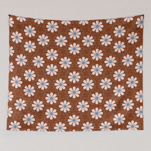Item preview, Daisy Vine - Soft Blush and Slate Blue on Rust Brown designed and sold by artistmaria.