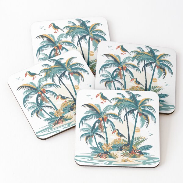 Item preview, Tropical Island Paradise with Palm Trees & Toucans | Exotic Nature Art designed and sold by Awarrie.