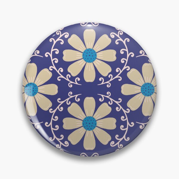Item preview, Daisy Vine - Soft Cream and Cerulean on Deep Indigo designed and sold by artistmaria.